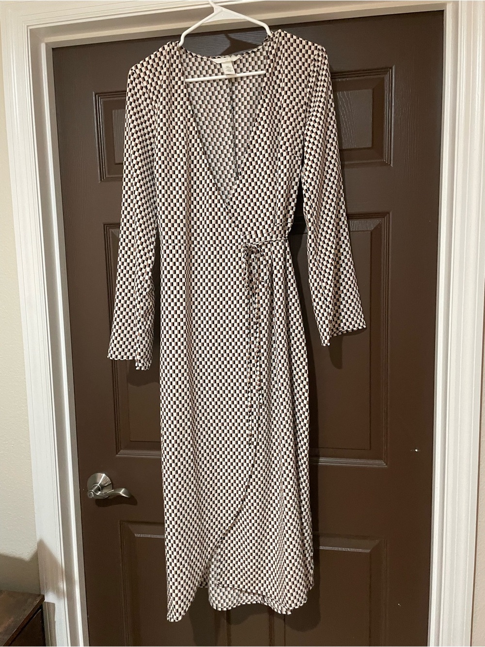 H&M Black and Cream Geometric Wrap Midi Dress